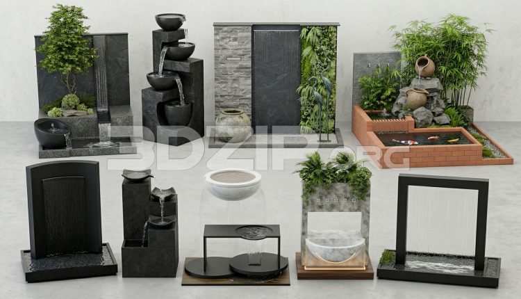 19206. 3ds Max Modern Water Fountain Collection with Garden Waterfalls and Decorative Features (1)